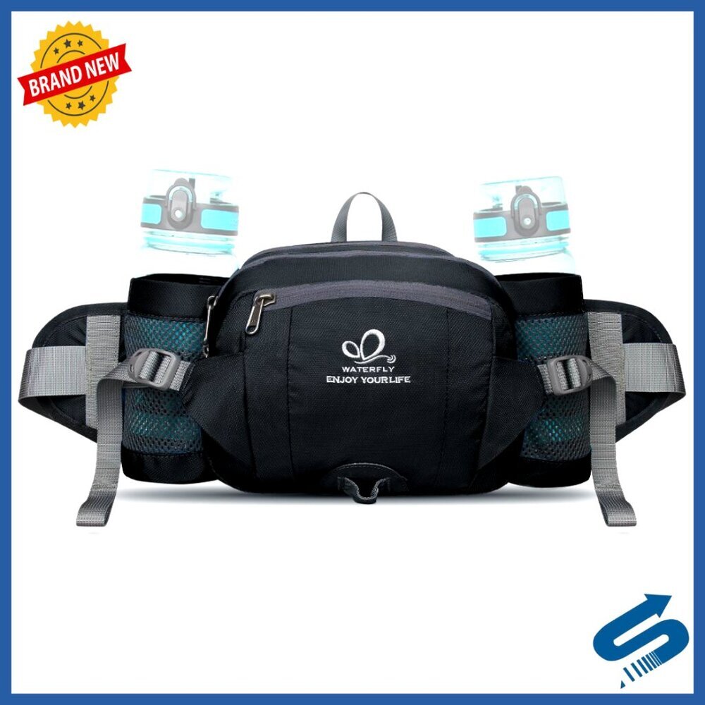 Large Water-Resistant Fanny Pack with 2 Bottle Holders, Adjustable Waist to